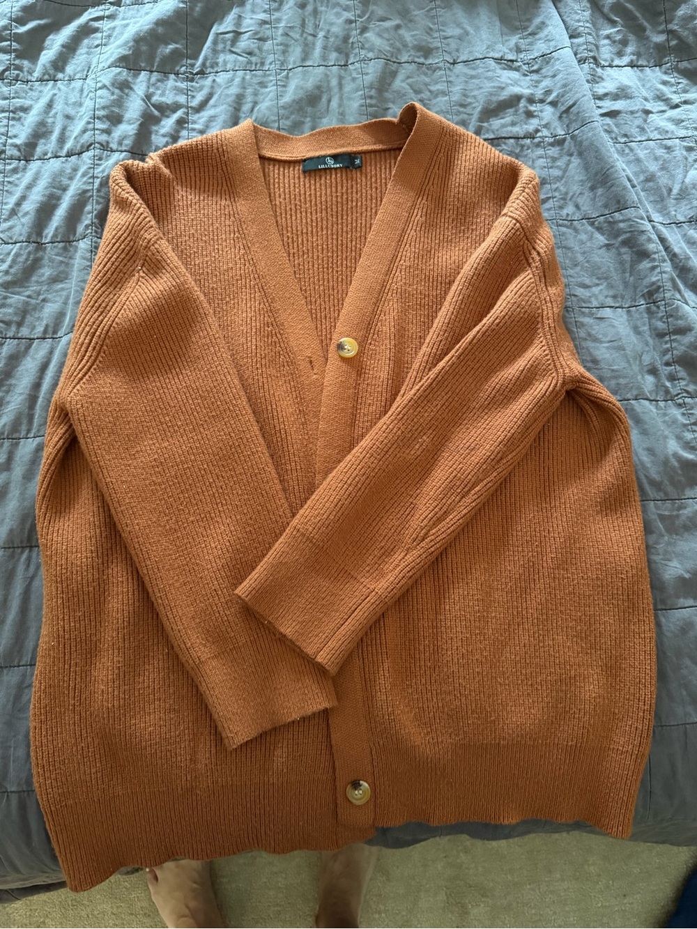 Rust Brown Button-Front Cardigan Sweater